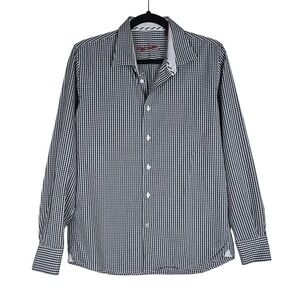 Richard Graham Boys XL Gingham Button Up Shirt Black White Check Cotton Preppy‎